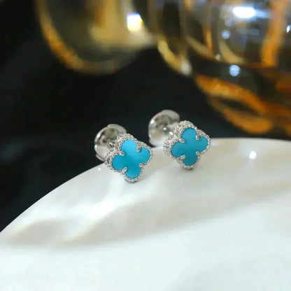 [Dawnora Jewelry]CLOVER MINI 9.5MM ONYX STUD EARRINGS SILVER