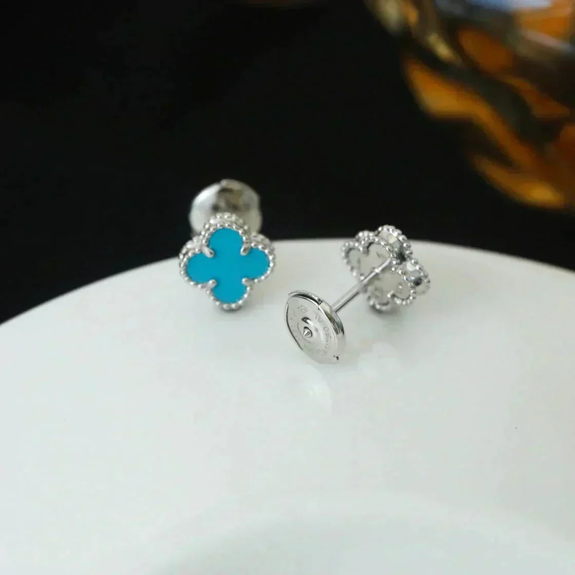 [Dawnora Jewelry]CLOVER MINI 9.5MM ONYX STUD EARRINGS SILVER