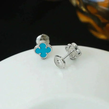 [Dawnora Jewelry]CLOVER MINI 9.5MM ONYX STUD EARRINGS SILVER
