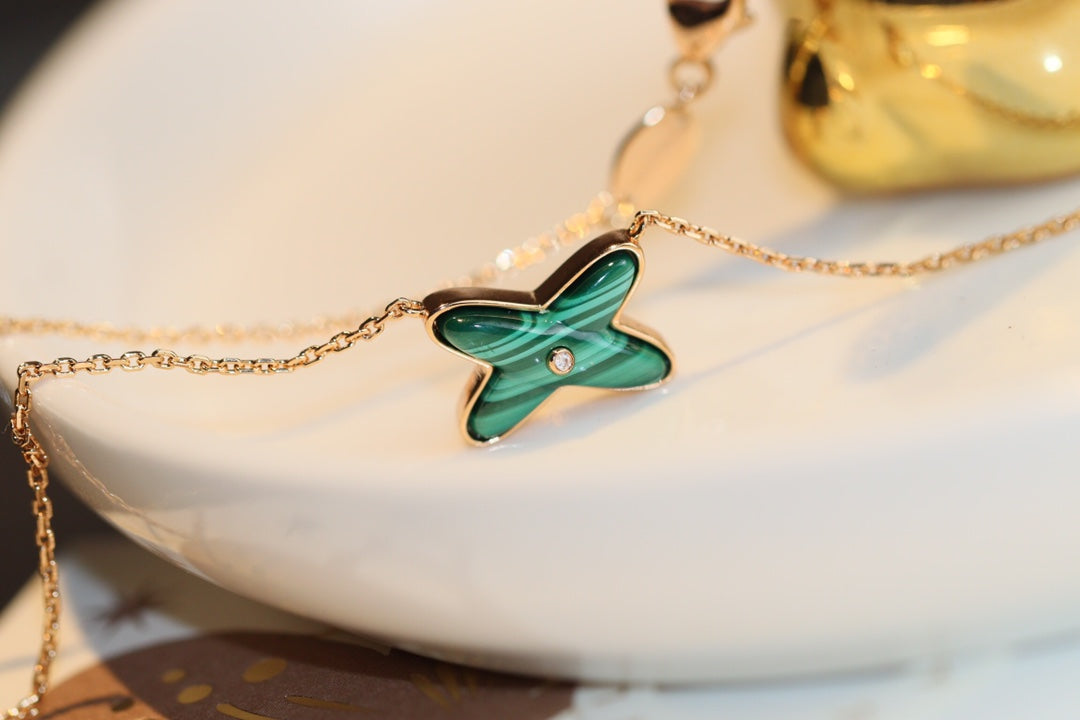 [Dawnora Jewelry]JEUX MALACHITE 1 DIAMOND PINK GOLD NECKLACE