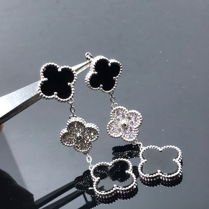 [Dawnora Jewelry]CLOVER 3 MOTIF DIAMOND ONYX SILVER EARRINGS