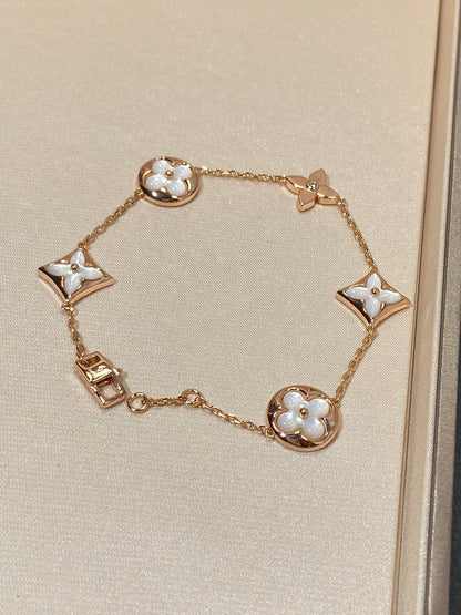 [Dawnora Jewelry]STAR AND SUN 5 MOTIF MOP PINK GOLD BRACELET