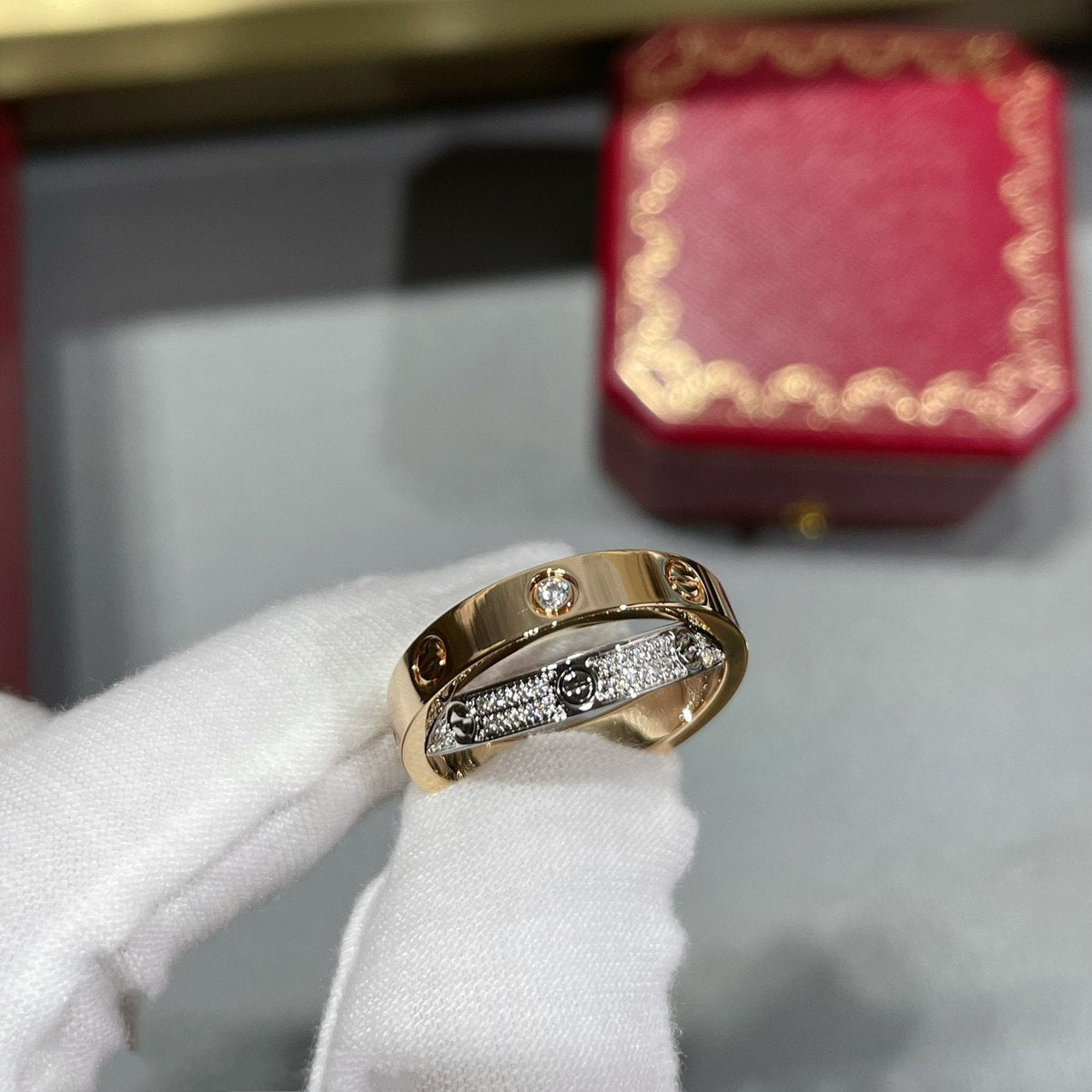 [Dawnora Jewelry]LOVE PINK GOLD SILVER DIAMOND DOUBLE RING