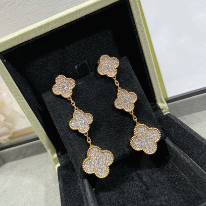 [Dawnora Jewelry]CLOVER 3 MOTIFS DIAMOND PAVED ROSE GOLD EARRINGS
