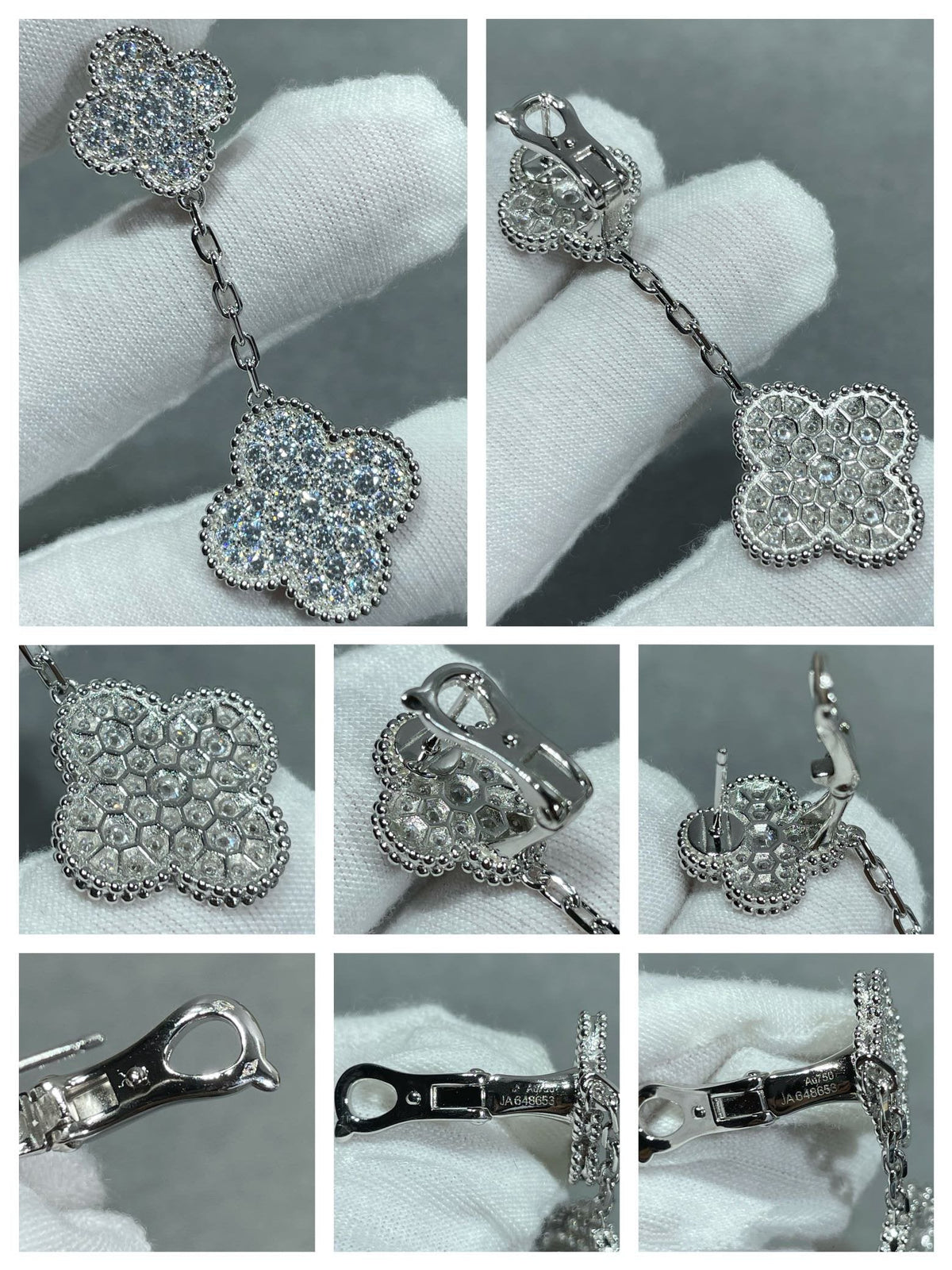 [Dawnora Jewelry]CLOVER 2 MOTIFS DIAMOND PAVED SILVER EARRINGS