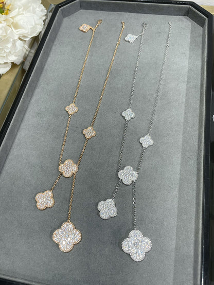 [Dawnora Jewelry]CLOVER 6 MOTIF DIAMOND PAVED NECKLACE