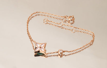 [Dawnora Jewelry]STAR PINK MOP 1 DIAMOND PINK GOLD NECKLACE