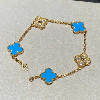[Dawnora Jewelry] CLOVER 5 MOTIF BLUE AGATE BRACELET COLLECTION