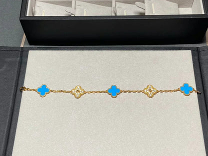 [Dawnora Jewelry] CLOVER 5 MOTIF BLUE AGATE BRACELET COLLECTION