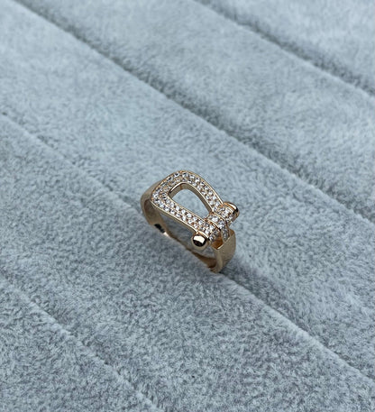 [Dawnora Jewelry]Wide Hoof-Shaped Diamond-Studded Ring