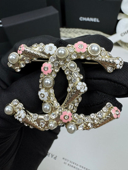 [Dawnora Jewelry]26C Pink-White Enamel Ice Cream Cone Double C Brooch