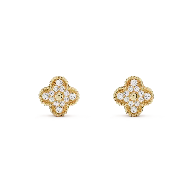 [Dawnora Jewelry]CLOVER MEDIUM 1 MOTIFS FUll DIAMOND EARRINGS
