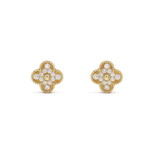 [Dawnora Jewelry]CLOVER MEDIUM 1 MOTIFS FUll DIAMOND EARRINGS