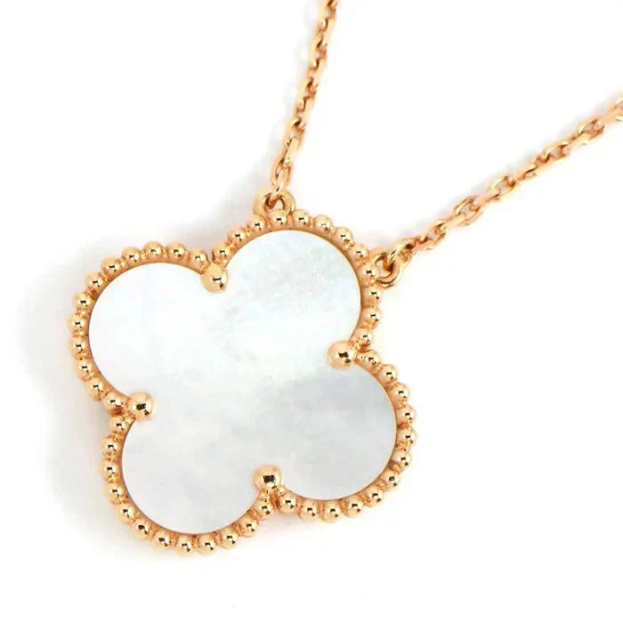 [Dawnora Jewelry]CLOVER 15MM WHITE MOTHER-OF-PEARL GOLD NECKLACE