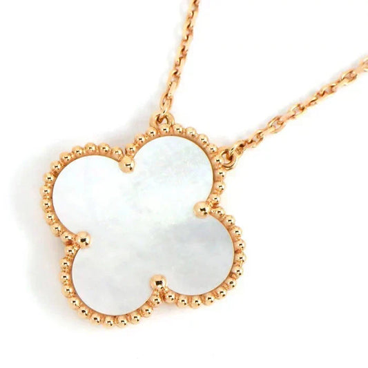[Dawnora Jewelry]CLOVER 15MM WHITE MOTHER-OF-PEARL GOLD NECKLACE