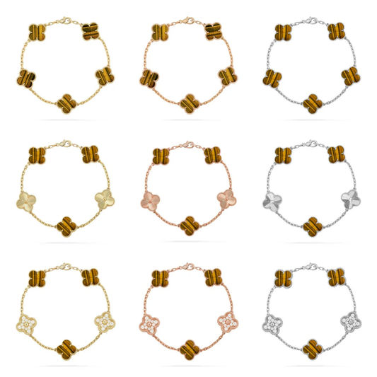 [Dawnora Jewelry] CLOVER 5 MOTIFS TIGER EYE BRACELET COLLECTION