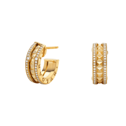 [Dawnora Jewelry]ZERO 1 ROCK GOLD EARRINGS WITH STUDDED SPIRAL AND PAVED DIAMONDS