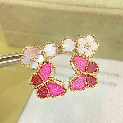 [Dawnora Jewelry]ROSE QUARTZ THREE‑IN‑ONE BUTTERFLY STUD EARRINGS