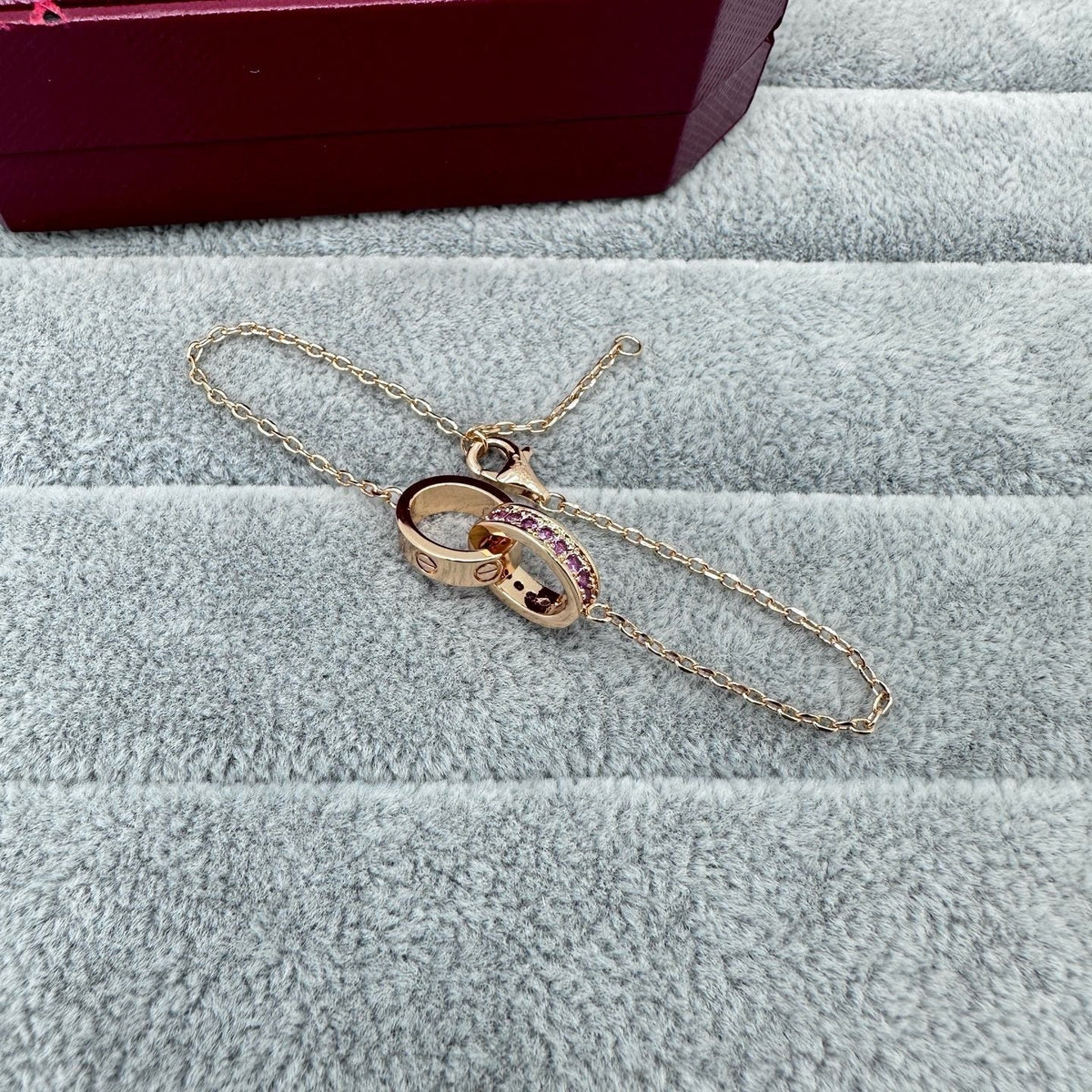 [Dawnora Jewelry]LOVE DOUBLE PINK STONES RING BRACELET