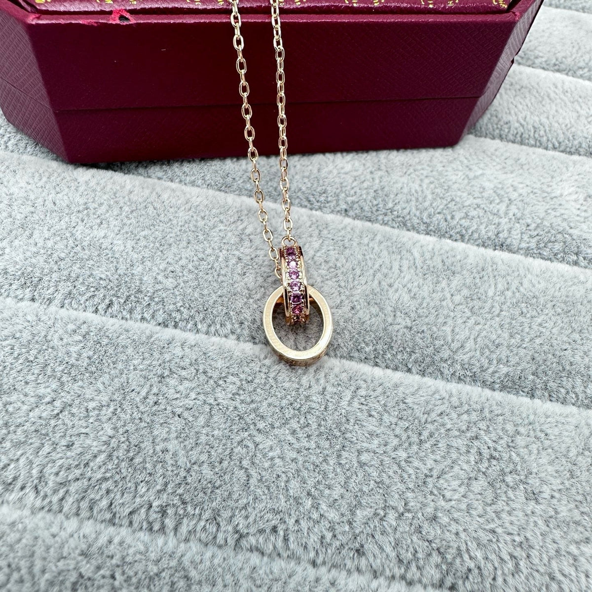 [Dawnora Jewelry]LOVE DOUBLE PINK STONES RING BRACELET