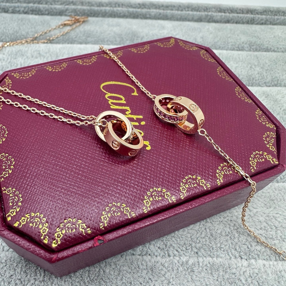[Dawnora Jewelry]LOVE DOUBLE PINK STONES RING BRACELET