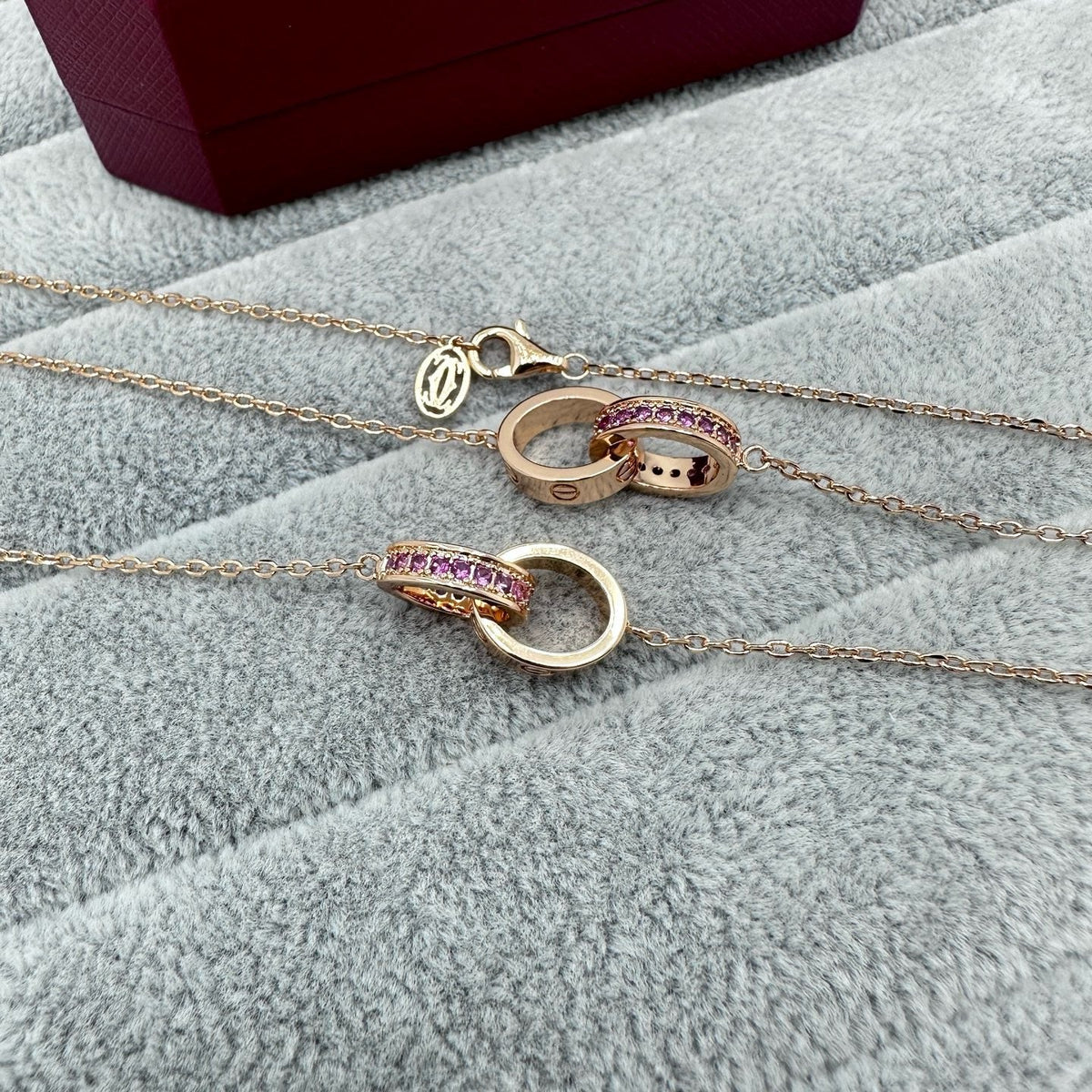 [Dawnora Jewelry]LOVE DOUBLE PINK STONES RING NECKLACE