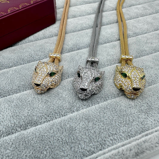 [Dawnora Jewelry]FULL STONE BIG LEOPARD HEAD NECKLACE