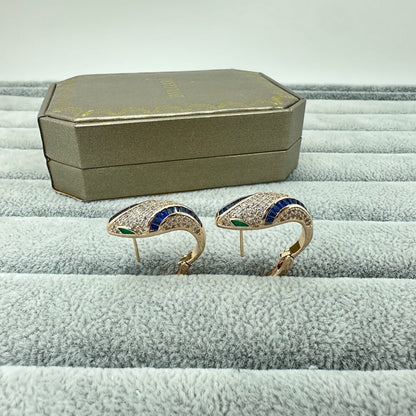 [Dawnora Jewelry]FULL STONE TWO-TONE SNAKE EARRING STUDS