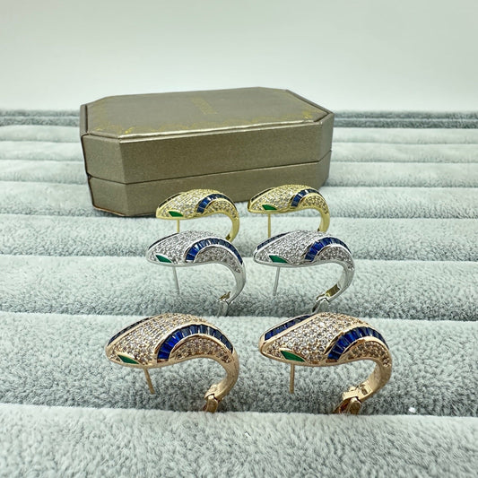 [Dawnora Jewelry]FULL STONE TWO-TONE SNAKE EARRING STUDS