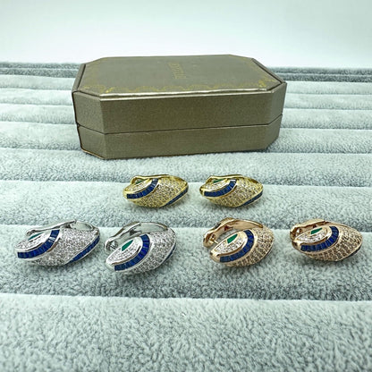[Dawnora Jewelry]FULL STONE TWO-TONE SNAKE EARRING STUDS