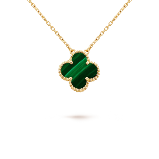 [Dawnora Jewelry]CLOVER 15MM MALACHITE SINGLE FLOWER  NECKLACE