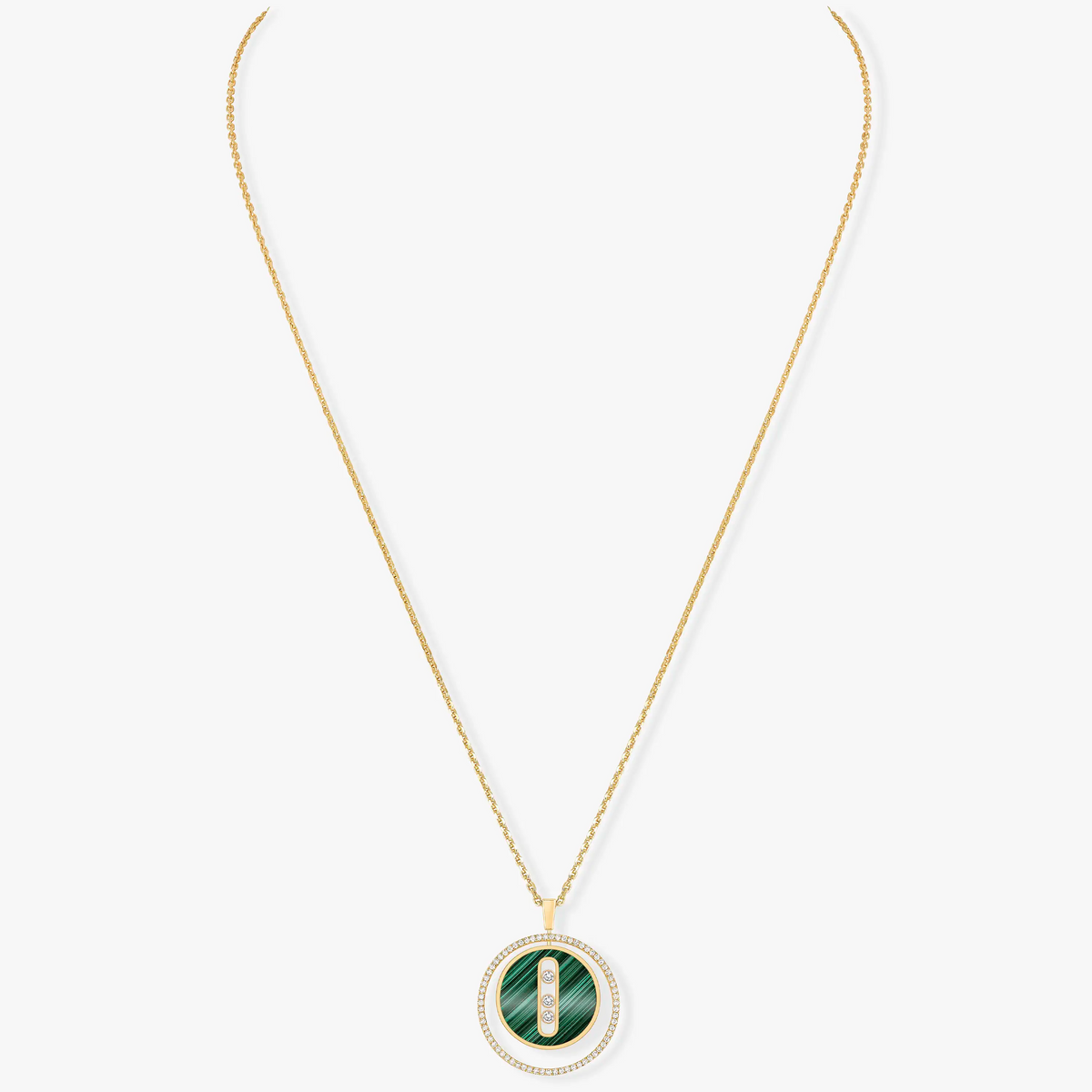 [Dawnora Jewelry]LUCKY MOVE 3 DIAMOND MALACHITE GOLD DIAMOND NECKLACE