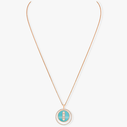 [Dawnora Jewelry]LUCKY MOVE 3 DIAMONDS TURQUOISE PINK GOLD DIAMOND NECKLACE