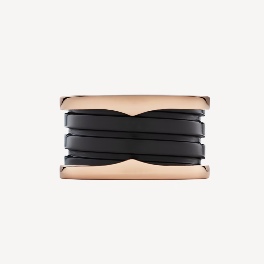 [Dawnora Jewelry]ZERO 1 FOUR-BAND LOOPS AND BLACK CERAMIC SPIRAL PINK GOLD RING