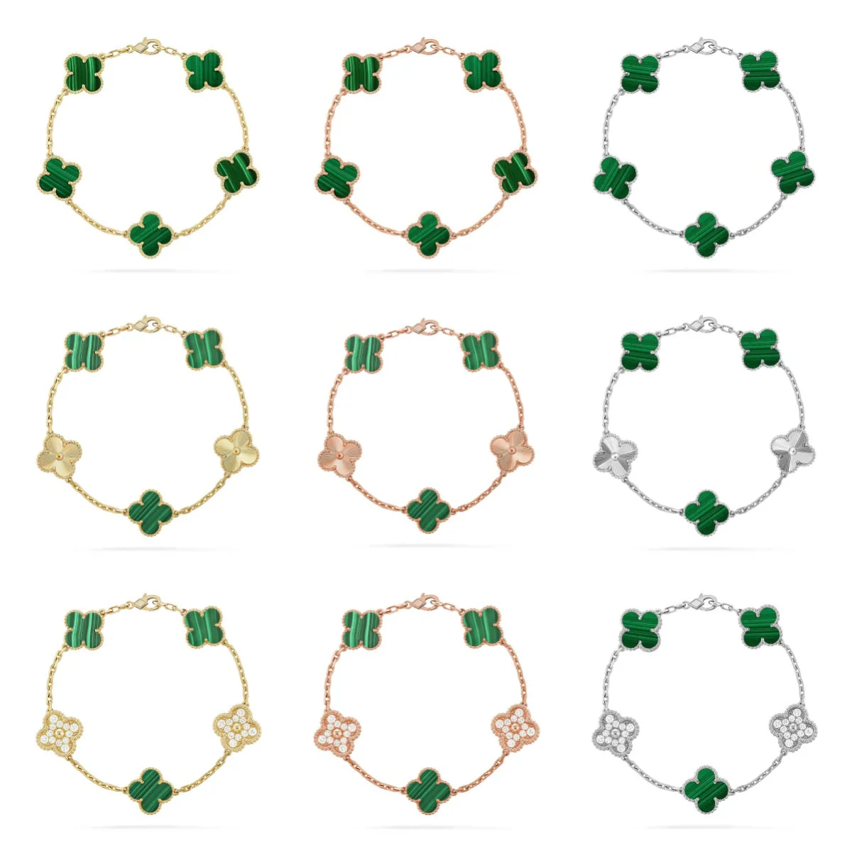 [Dawnora Jewelry] CLOVER 5 MOTIF MALACHITE BRACELET COLLECTION
