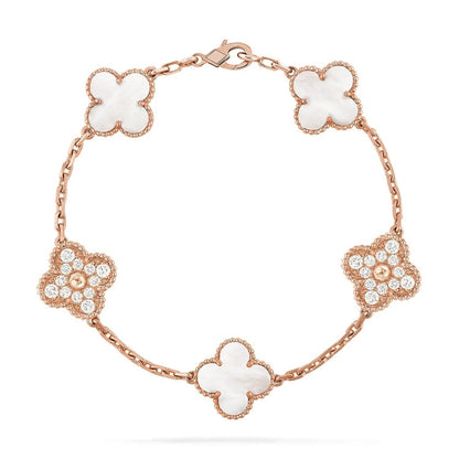 [Dawnora Jewelry]CLOVER WHITE PEARL MOP 5 MOTIF BRACELET COLLECTION