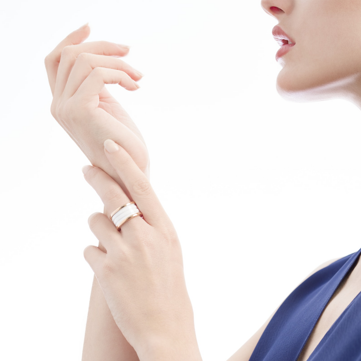 [Dawnora Jewelry]ZERO 1 FOUR-BAND LOOPS AND WHITE CERAMIC SPIRAL PINK GOLD RING