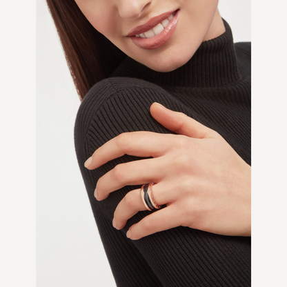 [Dawnora Jewelry]ZERO 1 TWO-BAND LOOPS AND BLACK CERAMIC PINK GOLD RING