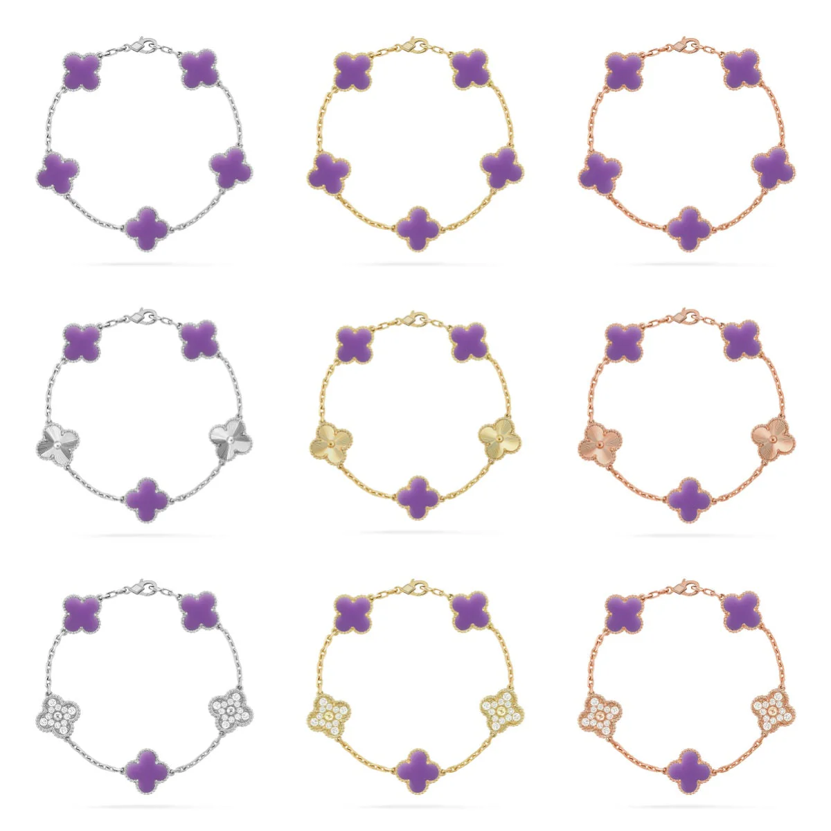 [Dawnora Jewelry]CLOVER 5 MOTIF LIGHT PURPLE BRACELET COLLECTION