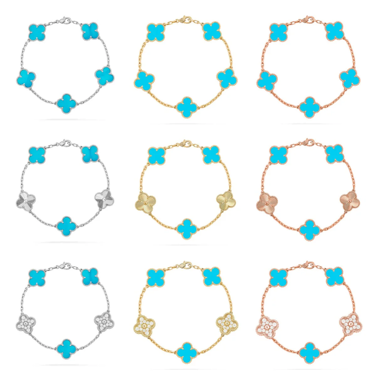 [Dawnora Jewelry] CLOVER 5 MOTIF TURQUOISE BRACELET COLLECTION