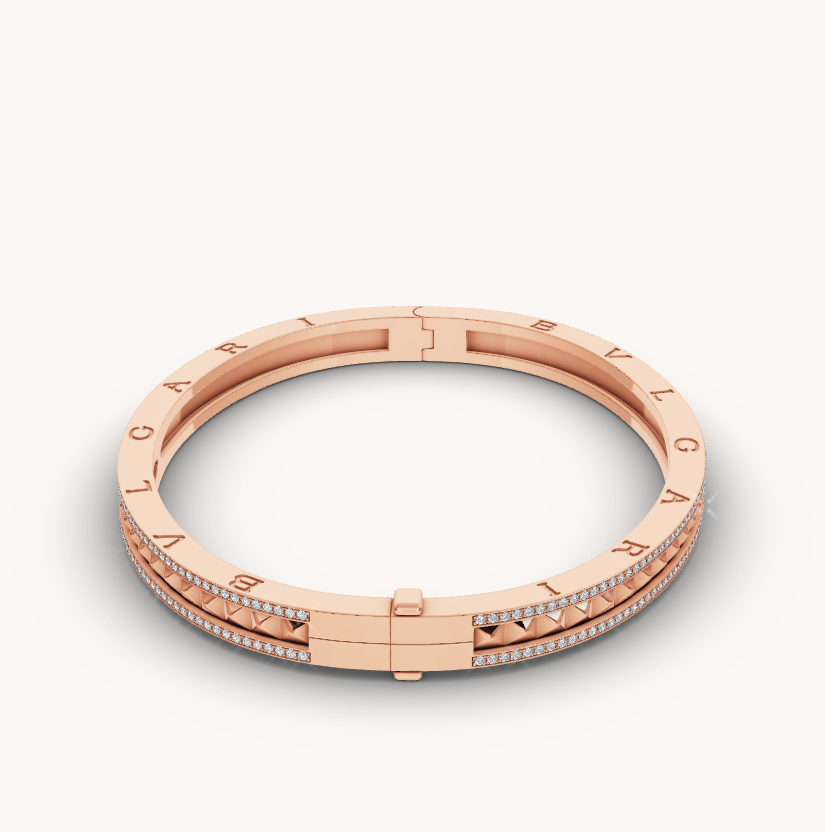 [Dawnora Jewelry]ZERO 1 SPIRAL AND PAVED DIAMOND PINK GOLD BRACELET