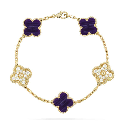 [Dawnora Jewelry]CLOVER 5 MOTIF PURPLE STRIPES BRACELET COLLECTION