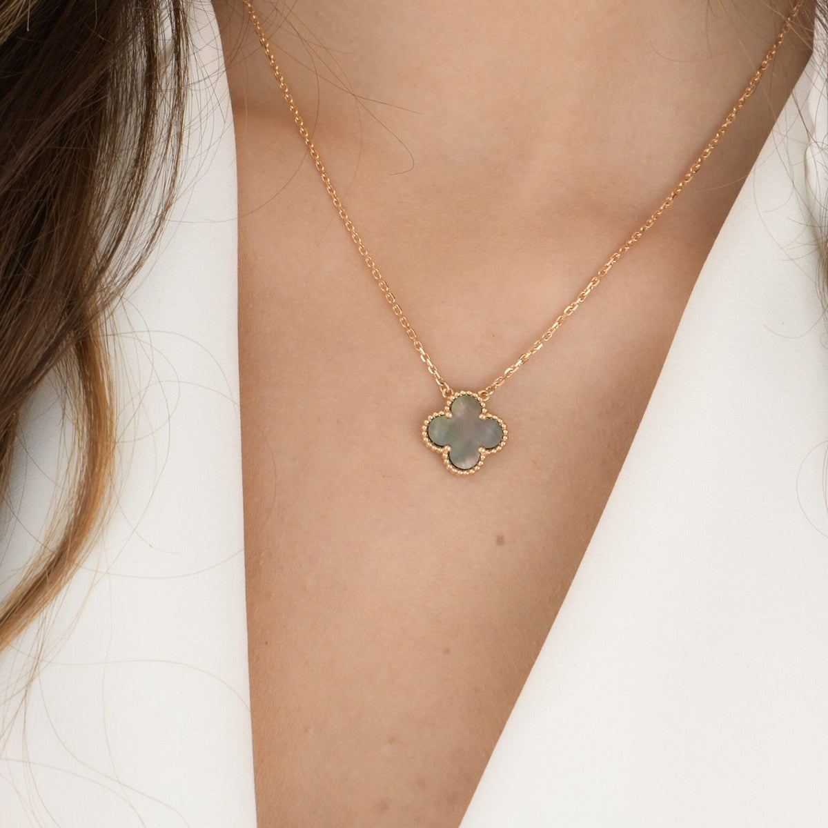 [Dawnora Jewelry]CLOVER 15MM  GRAY MOTHER OF PEARL NECKLACE
