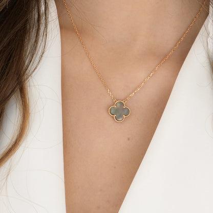 [Dawnora Jewelry]CLOVER 15MM  GRAY MOTHER OF PEARL NECKLACE