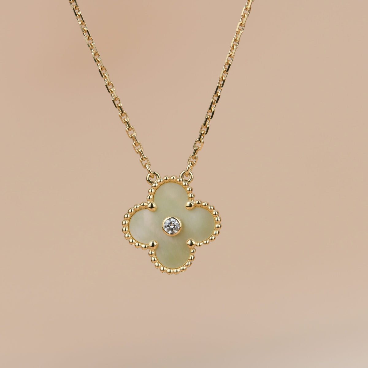 [Dawnora Jewelry]CLOVER 15MM DIAMOND GOLD MOTHER OF PEARL NECKLACE