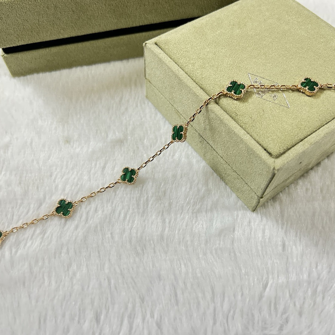 [Dawnora Jewelry]CLOVER 6 MOTIF MALACHITE BRACELET