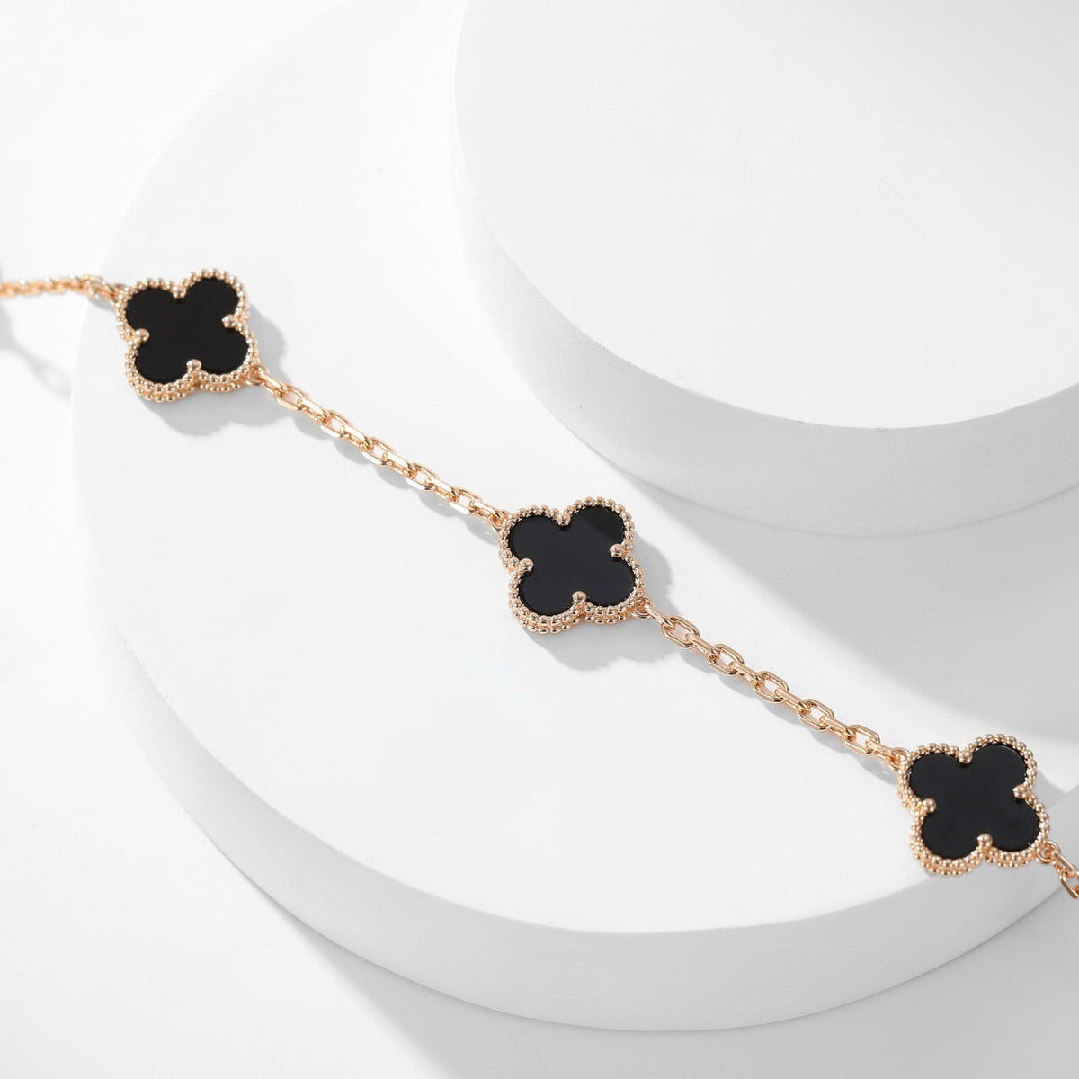 [Dawnora Jewelry]CLOVER 10 MOTIFS ONYX NECKLACE