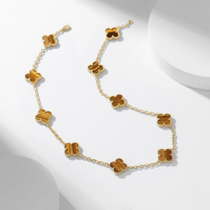 [Dawnora Jewelry]CLOVER 10 MOTIFS TIGER EYE NECKLACE