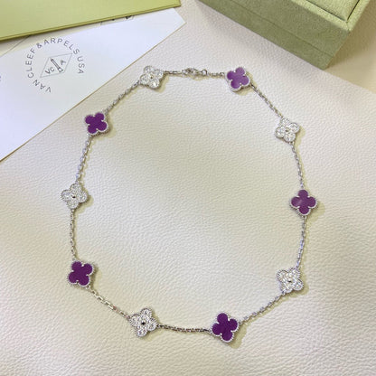 [Dawnora Jewelry Jewelry]CLOVER 10 MOTIFS  PURPLE VIOLET DIAMOND NECKLACE