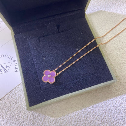 [Dawnora Jewelry Jewelry]CLOVER 15MM DIAMOND  PURPLE VIOLET NECKLACE